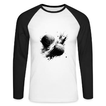 Basketballball Clash - Unisex Baseballshirt langarm - Weiß/Schwarz - Vorne - Nik (191cm)