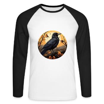 Krähe Herbst Halloween - Unisex Baseballshirt langarm - Weiß/Schwarz - Vorne - Nik (191cm)