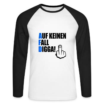 auf keinen fall digga - Unisex Baseballshirt langarm - Weiß/Schwarz - Vorne - Nik (191cm)