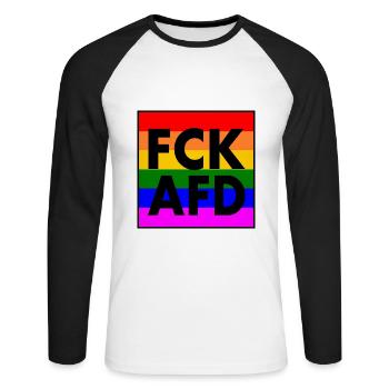 Fck afd - Unisex Baseballshirt langarm - Weiß/Schwarz - Vorne - Nik (191cm)