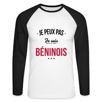 Je peux pas je suis Béninois - T-shirt baseball manches longues Homme - blanc/noir - Devant - Nik (191cm)