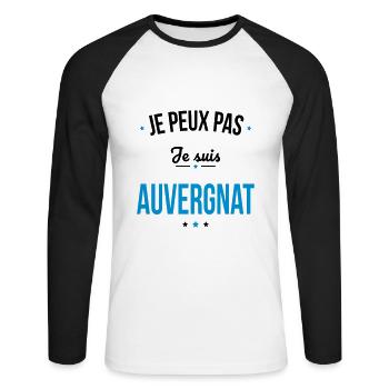 Je peux pas je suis Auvergnat - T-shirt baseball manches longues Homme - blanc/noir - Devant - Nik (191cm)