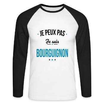Je peux pas je suis Bourguignon - T-shirt baseball manches longues Homme - blanc/noir - Devant - Nik (191cm)