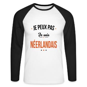 Je peux pas je suis Néerlandais - T-shirt baseball manches longues Homme - blanc/noir - Devant - Nik (191cm)