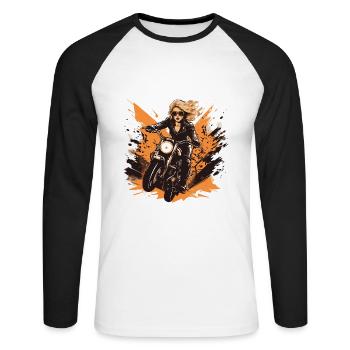 Frau Motorrad Biker Girl - Unisex Baseballshirt langarm - Weiß/Schwarz - Vorne - Nik (191cm)