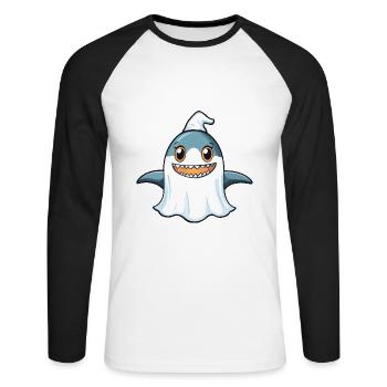 Hai Halloween Lustig Geist - Unisex Baseballshirt langarm - Weiß/Schwarz - Vorne - Nik (191cm)