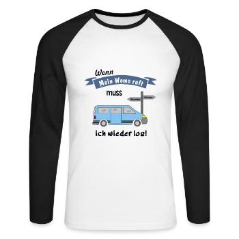 womo ruft campingbus - Unisex Baseballshirt langarm - Weiß/Schwarz - Vorne - Nik (191cm)