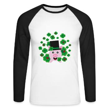 Neujahrs Party mit viel Klee und Glücksschwein. - Unisex Baseballshirt langarm - Weiß/Schwarz - Vorne - Nik (191cm)