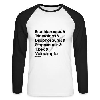 Jurassic Park Dinosaur Names Latin - Unisex Long Sleeve Baseball T-Shirt - white/black - Front - Nik (191cm)