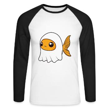 Goldfische Halloween Lustig Geist - Unisex Baseballshirt langarm - Weiß/Schwarz - Vorne - Nik (191cm)