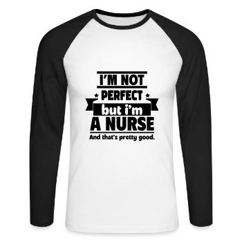 Je ne suis pas parfaite, mais je suis infirmière - T-shirt baseball manches longues Homme - blanc/noir - Devant - Nik (191cm)