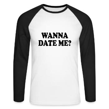 wanna date me - T-shirt baseball manches longues Homme - blanc/noir - Devant - Nik (191cm)