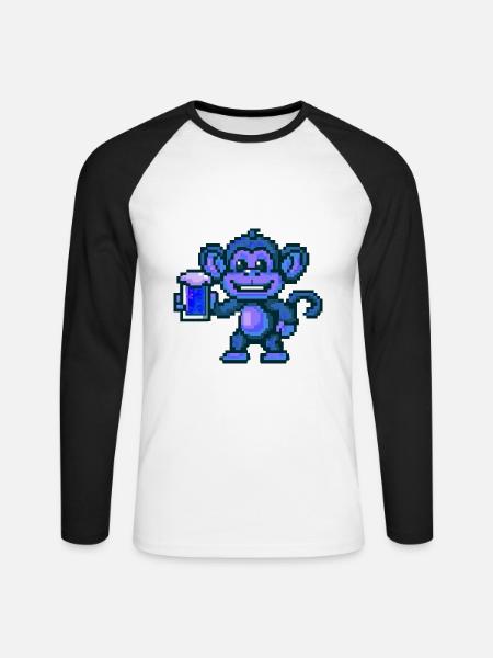 Monkey Beer Party Funny - Unisex Long Sleeve Baseball T-Shirt - white/black