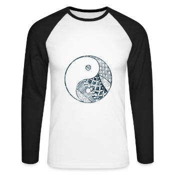 Yin Yang - T-shirt baseball manches longues Homme - blanc/noir - Devant - Nik (191cm)