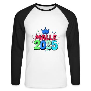 Malle 2025 Bunt Mallorca Krone - Unisex Baseballshirt langarm - Weiß/Schwarz - Vorne - Nik (191cm)