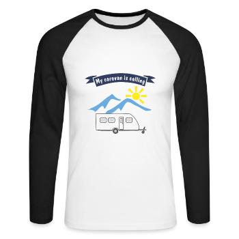 caravan is calling - Unisex Baseballshirt langarm - Weiß/Schwarz - Vorne - Nik (191cm)