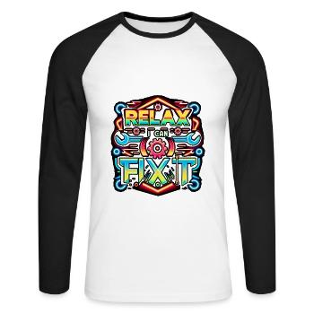 Relax I Can Fix It 32 - Unisex Long Sleeve Baseball T-Shirt - white/black - Front - Nik (191cm)