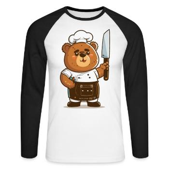 Gourmet-Bär - Unisex Baseballshirt langarm - Weiß/Schwarz - Vorne - Nik (191cm)