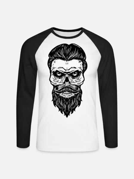 Hippster skull - Unisex Long Sleeve Baseball T-Shirt - white/black
