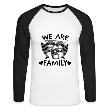 Raccoon family We are family - Idée cadeau Racoon - T-shirt baseball manches longues Homme - blanc/noir - Devant - Nik (191cm)