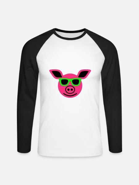 Gris med solbriller - Langærmet herre-baseballshirt - hvid/sort