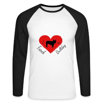 Frenchie, Bully, Bouledogue français, Cadeau - T-shirt baseball manches longues Homme - blanc/noir - Devant - Nik (191cm)