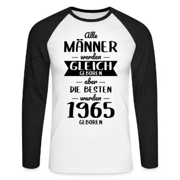 60e anniversaire - Les meilleurs sont nés en 1965 - T-shirt baseball manches longues Homme - blanc/noir - Devant - Nik (191cm)