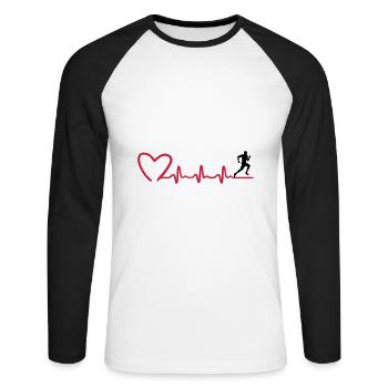 Läufer und EKG Herzfrequenz, Laufen - Unisex Baseballshirt langarm - Weiß/Schwarz - Vorne - Nik (191cm)