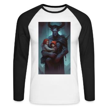 dark monster child guardian - Unisex Long Sleeve Baseball T-Shirt - white/black - Front - Nik (191cm)
