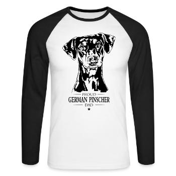 German Pinscher Dad Hunde Hund Wilsigns - Unisex Baseballshirt langarm - Weiß/Schwarz - Vorne - Nik (191cm)