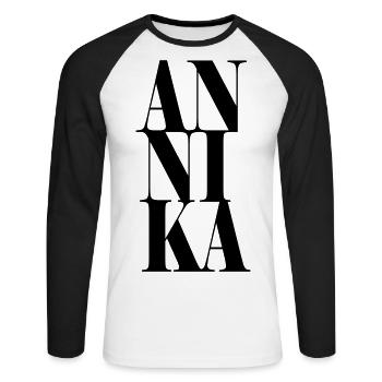 Annika Nom Prénom Police moderne Word Art - T-shirt baseball manches longues Homme - blanc/noir - Devant - Nik (191cm)