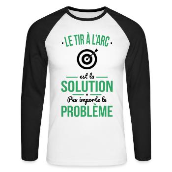 Tir à l'arc est solution peu importe le problème - T-shirt baseball manches longues Homme - blanc/noir - Devant - Nik (191cm)