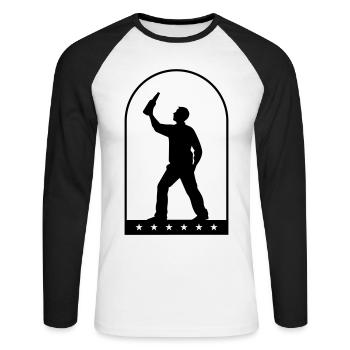 Boire une bouteille de bière - T-shirt baseball manches longues Homme - blanc/noir - Devant - Nik (191cm)