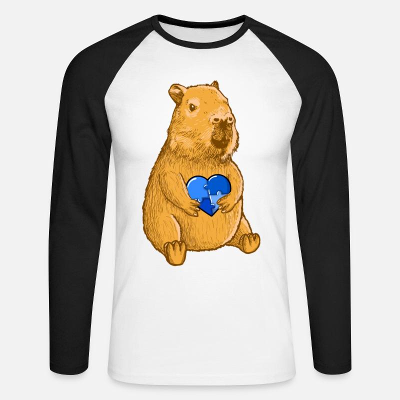 Capybara Autismus Zeichen - Unisex Baseballshirt langarm - Weiß/Schwarz
