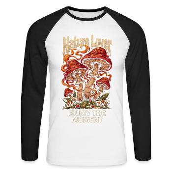 Nature Lover Pilz - Enjoy the Moment - Unisex Long Sleeve Baseball T-Shirt - white/black - Front - Nik (191cm)