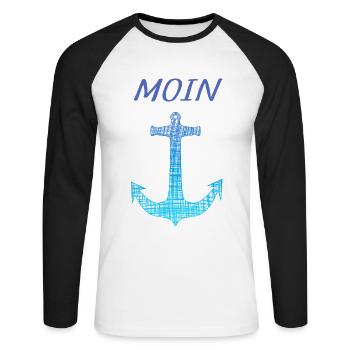 Moin - Unisex Baseballshirt langarm - Weiß/Schwarz - Vorne - Nik (191cm)