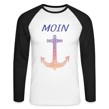 Moin, moin moin, Spruch für alle Hamburger - Unisex Baseballshirt langarm - Weiß/Schwarz - Vorne - Nik (191cm)