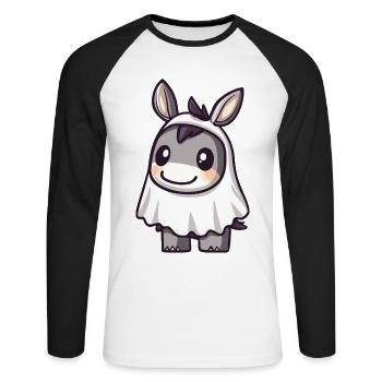 Donkey Halloween Funny Ghost - Unisex Long Sleeve Baseball T-Shirt - white/black - Front - Nik (191cm)