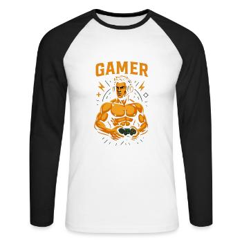 Joueur Suprême - T-shirt baseball manches longues Homme - blanc/noir - Devant - Nik (191cm)