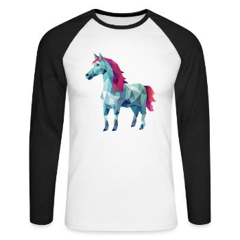 Cheval blanc en design d’art polygonal rose - T-shirt baseball manches longues Homme - blanc/noir - Devant - Nik (191cm)