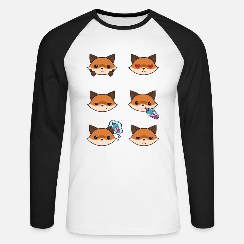 Fuchs und Bubble Tea - Unisex Baseballshirt langarm - Weiß/Schwarz
