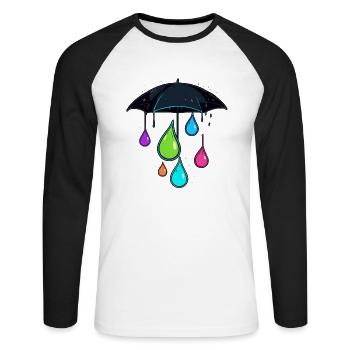Bunter Regenschirm - Unisex Baseballshirt langarm - Weiß/Schwarz - Vorne - Nik (191cm)