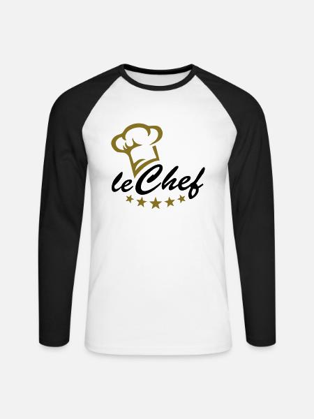 Fem stjerner kokkens hat, kok, chef, madlavning, - Langærmet herre-baseballshirt - hvid/sort