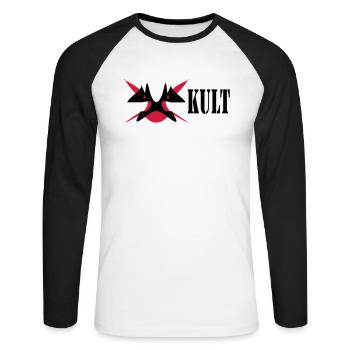 Cult / symbol / tribal - Unisex Long Sleeve Baseball T-Shirt - white/black - Front - Nik (191cm)