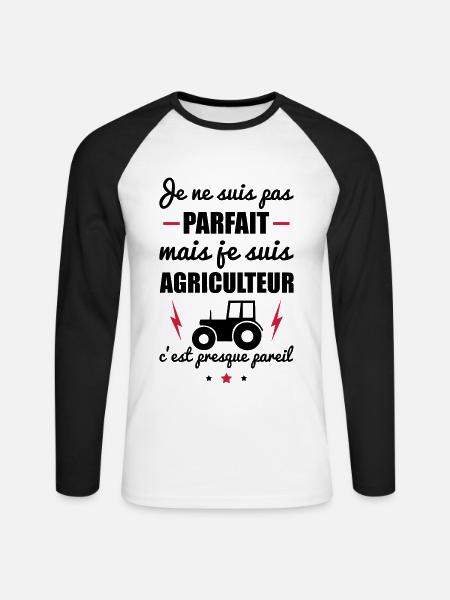 pas parfait agriculteur - T-shirt baseball manches longues Homme - blanc/noir