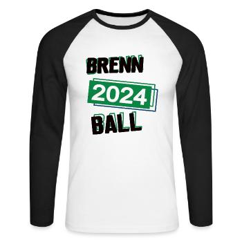 Brennball Spieler Team Turnier Mannschaft in 2024 - Unisex Baseballshirt langarm - Weiß/Schwarz - Vorne - Nik (191cm)