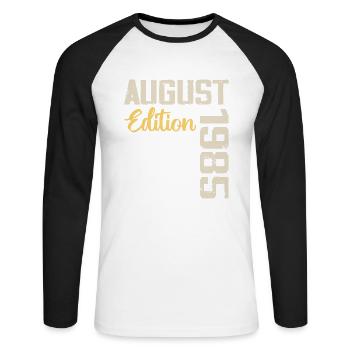 Anniversaire Août 1985 - Edition Limitée Août 1985 - T-shirt baseball manches longues Homme - blanc/noir - Devant - Nik (191cm)