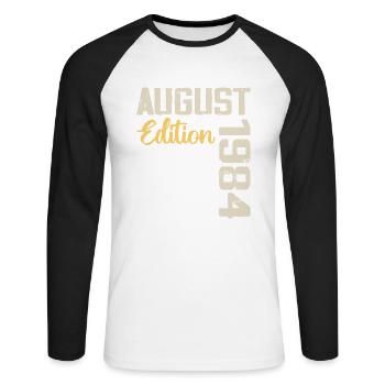 Jubiläum August 1984 - Limitierte Auflage August 1984 - Unisex Baseballshirt langarm - Weiß/Schwarz - Vorne - Nik (191cm)