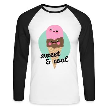Eis sweet & cool - Unisex Baseballshirt langarm - Weiß/Schwarz - Vorne - Nik (191cm)