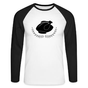 Grillen Grill Hähnchen Huhn Geschenkidee Fleisch - Unisex Baseballshirt langarm - Weiß/Schwarz - Vorne - Nik (191cm)